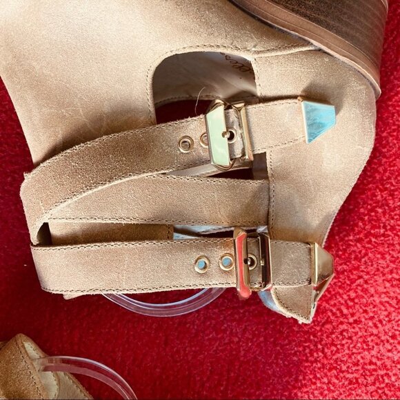 SEYCHELLES Sz 10  Strap Golden Details Buckles Zipper Stacked Heel Booties - Picture 6 of 11